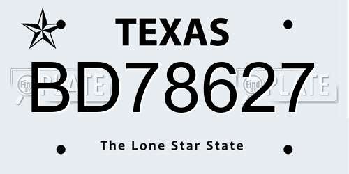BD78627 Texas License Plate