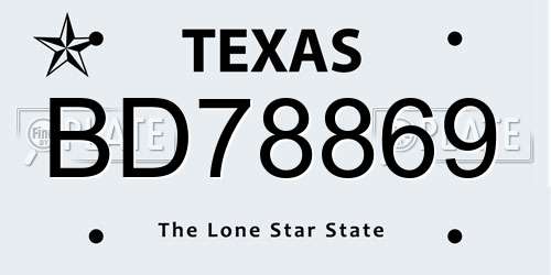 BD78869 Texas License Plate