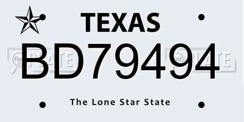 BD79494 Texas License Plate