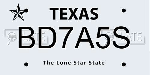 BD7A5S Texas License Plate