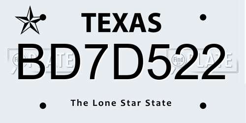 BD7D522 Texas License Plate