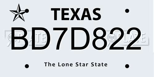 BD7D822 Texas License Plate