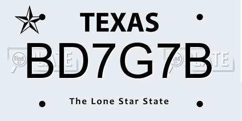 BD7G7B Texas License Plate