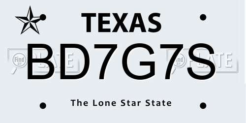 BD7G7S Texas License Plate