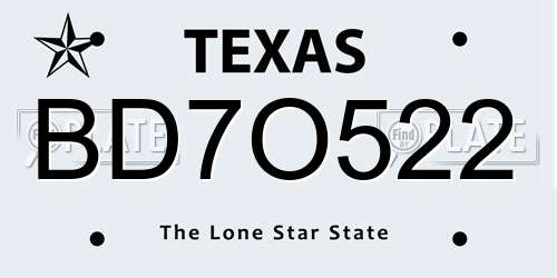 BD7O522 Texas License Plate
