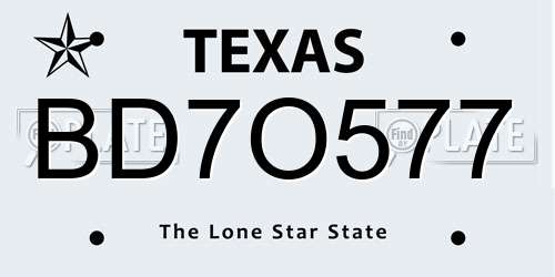 BD7O577 Texas License Plate