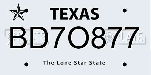 BD7O877 Texas License Plate