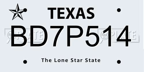 BD7P514 Texas License Plate