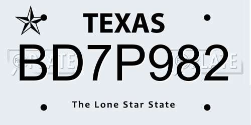 BD7P982 Texas License Plate
