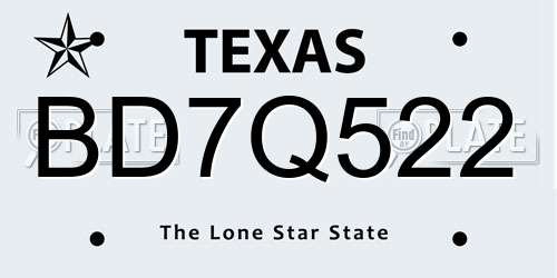 BD7Q522 Texas License Plate