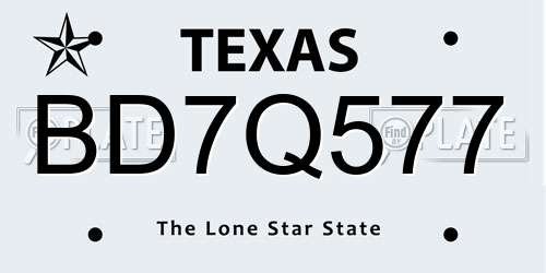 BD7Q577 Texas License Plate