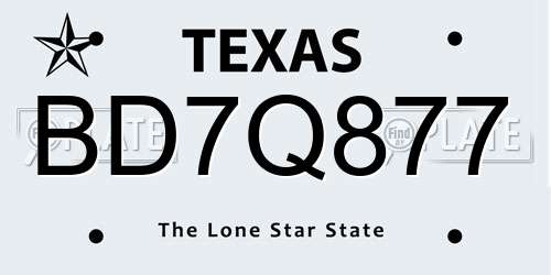 BD7Q877 Texas License Plate