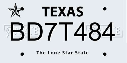 BD7T484 Texas License Plate