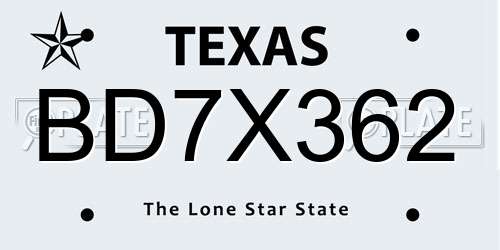 BD7X362 Texas License Plate