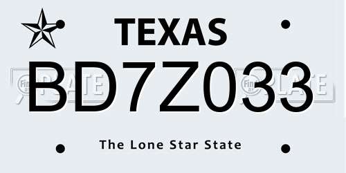 BD7Z033 Texas License Plate