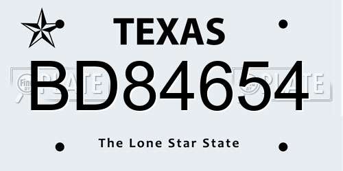 BD84654 Texas License Plate