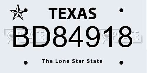 BD84918 Texas License Plate
