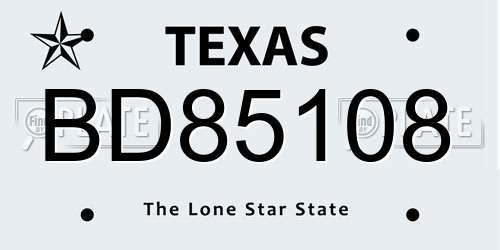 BD85108 Texas License Plate
