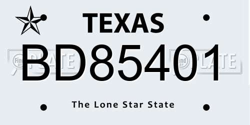 BD85401 Texas License Plate