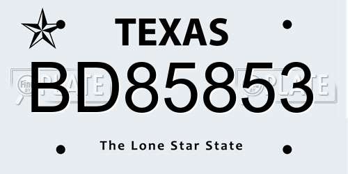 BD85853 Texas License Plate
