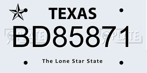 BD85871 Texas License Plate