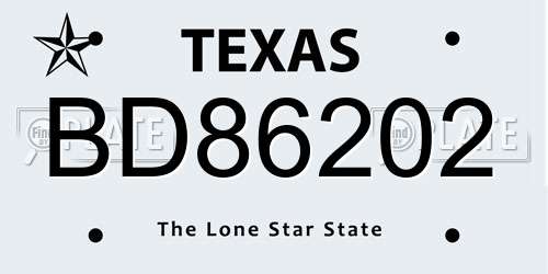 BD86202 Texas License Plate