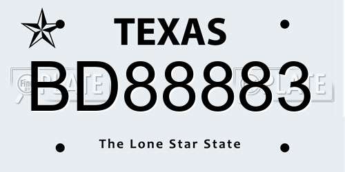 BD88883 Texas License Plate