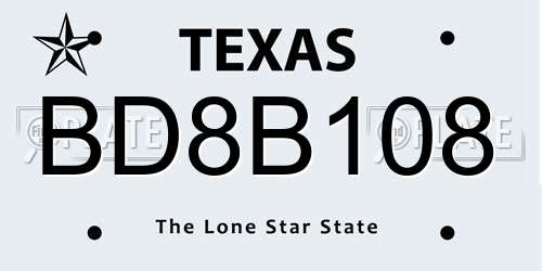 BD8B108 Texas License Plate