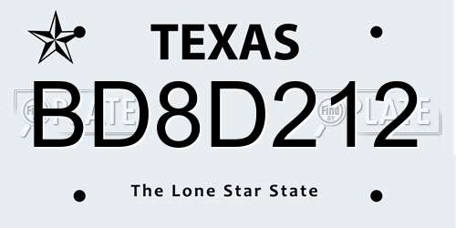 BD8D212 Texas License Plate