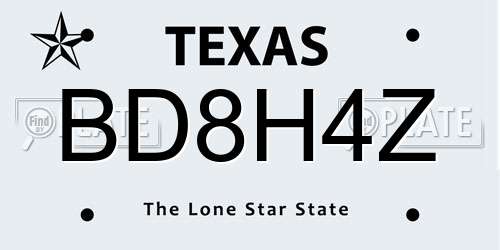 BD8H4Z Texas License Plate