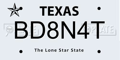BD8N4T Texas License Plate