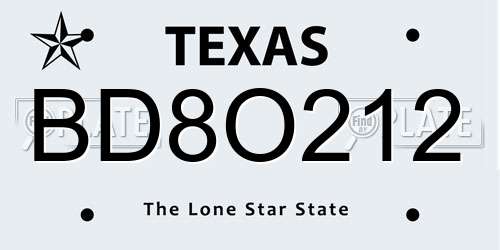 BD8O212 Texas License Plate