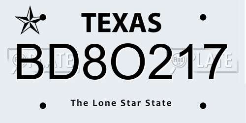 BD8O217 Texas License Plate