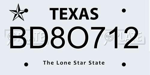 BD8O712 Texas License Plate