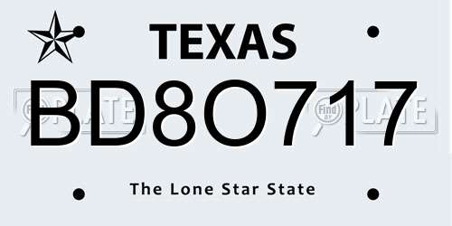 BD8O717 Texas License Plate
