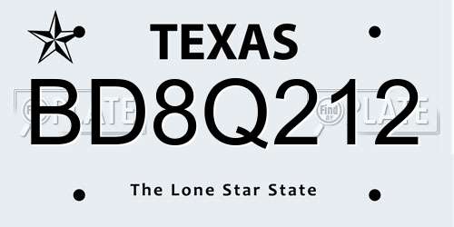 BD8Q212 Texas License Plate
