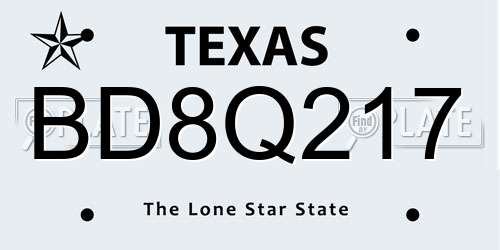 BD8Q217 Texas License Plate