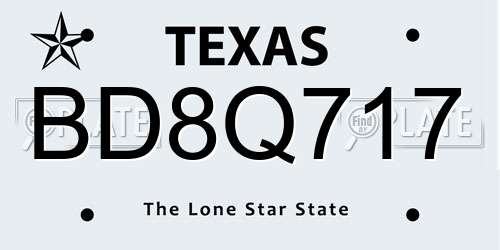 BD8Q717 Texas License Plate