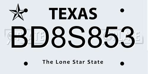 BD8S853 Texas License Plate