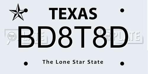 BD8T8D Texas License Plate