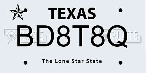 BD8T8Q Texas License Plate