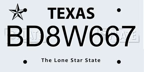 BD8W667 Texas License Plate