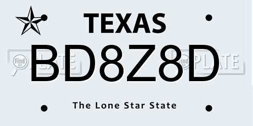 BD8Z8D Texas License Plate