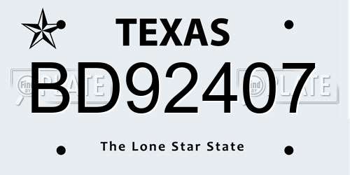 BD92407 Texas License Plate