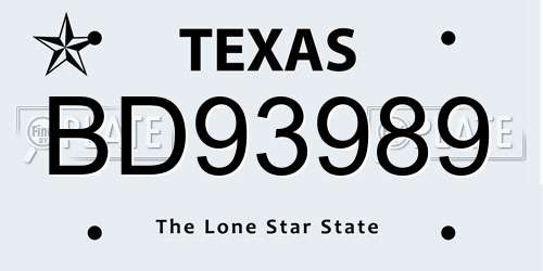 BD93989 Texas License Plate
