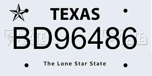 BD96486 Texas License Plate