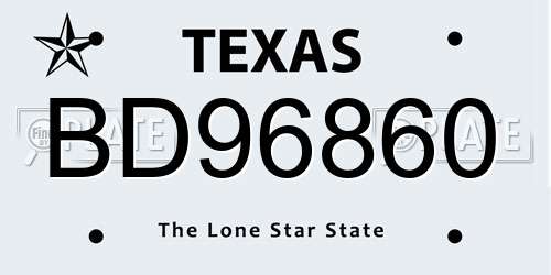 BD96860 Texas License Plate