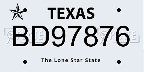 BD97876 Texas License Plate