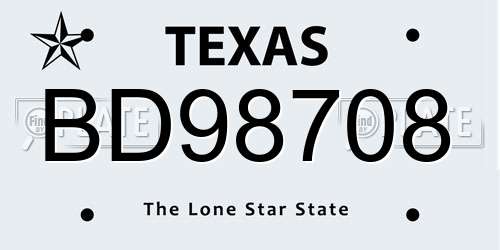 BD98708 Texas License Plate