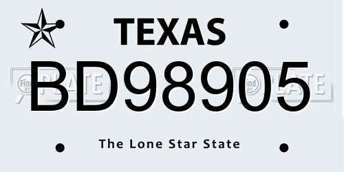 BD98905 Texas License Plate
